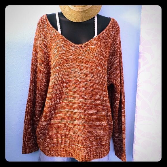 Susina Rust Marbled V-Neck Knit Sweater. Size Medium - Picture 1 of 11